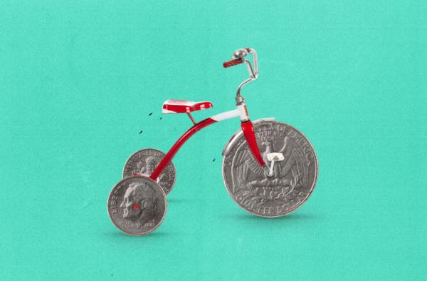 bike with coins as wheels